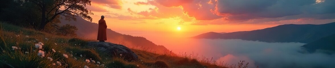 Obraz premium Serene landscape at dawn, conveying peace, introspection, and the quiet strength of spiritual maturity A feeling of profound connection with nature and oneself , still, serene, solitude