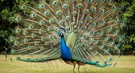 Obraz premium Peacock displaying vibrant plumage.
