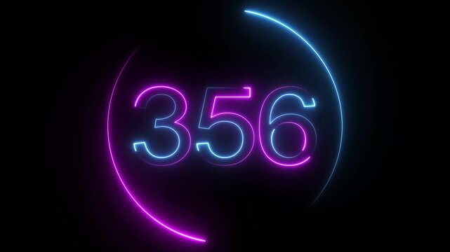 A dynamic circular animation, and glowing neon number 356 animation . on a black background. and creating a stunning video.4k video