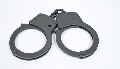 black metal handcuffs in open position on white background