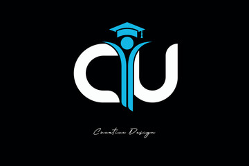 CU Creative Education monogram Logo Design Academic Graduation Symbol with Student Icon for Learning, Training & Professional Branding
