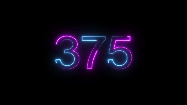 A dynamic circular animation, and glowing neon number 375 animation . on a black background. and creating a stunning video.4k video