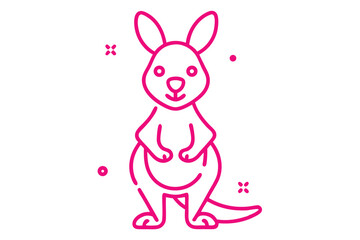 Pink kangaroo stands with tiny paws while dots and stars decorate the scene