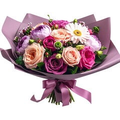  Gift Wrapped Bouquet of Flowers For Valentines and Wedding Isolated on Transparent Background 