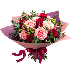 Gift Wrapped Bouquet of Flowers For Valentines and Wedding Isolated on Transparent Background