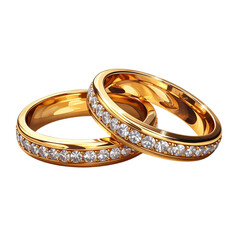  Gold Wedding Rings With Diamonds Isolated on Transparent Background - Generative AI
