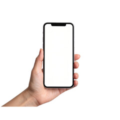 Woman hand using smartphone blank screen mockup - Cellphone isolated on transparent