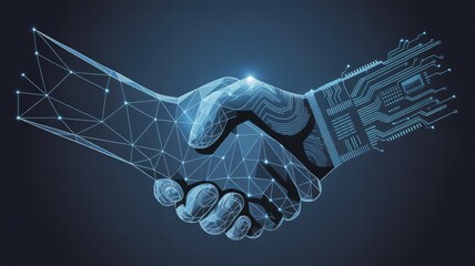 Obraz premium Futuristic handshake representing artificial intelligence and human collaboration in a digital world