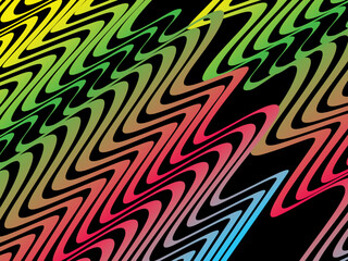 The wave pattern background is a vertical wavy line pattern with bright neon color gradations, creating a dynamic flowing effect on a deep black background.