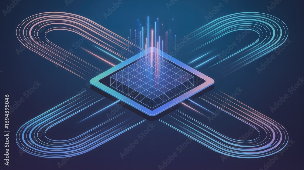 Poster futuristic neon abstract design with interconnected glowing lines and geometric shapes