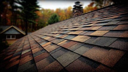 New Asphalt Shingle Roof Installation on a Residential Home with Autumn Colors Background