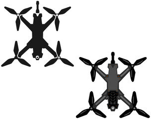 Two FPV drone icons in the form of a silhouette in black and gray colors.