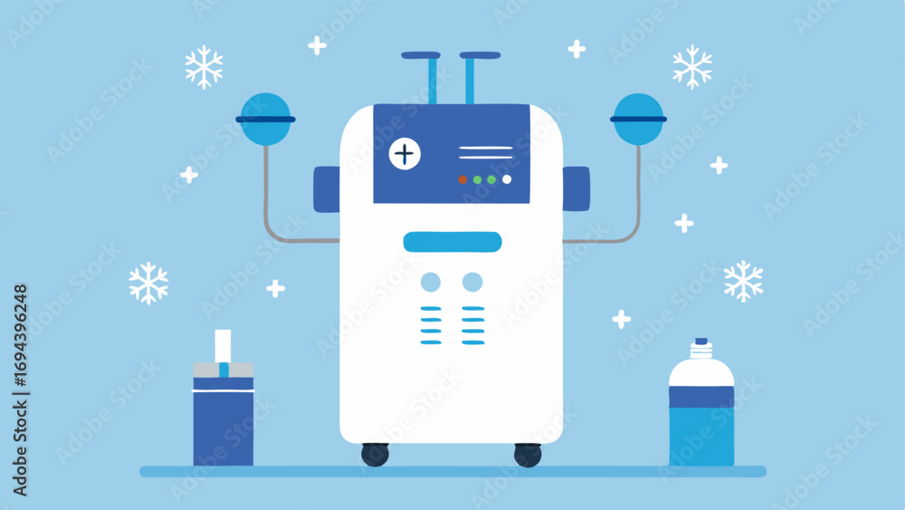 Poster equipment setup a vector image of a cryotherapy machine with different settings and attachments indi