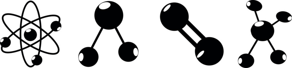 Various scientific molecule structures are visualized in black and white on a transparent background