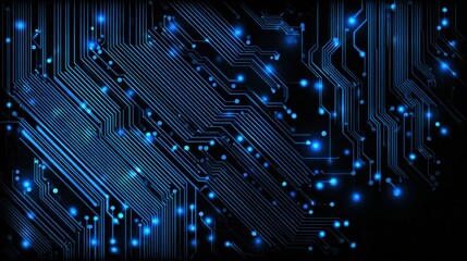Futuristic Circuit Board Design with Glowing Blue Traces, Representing Advanced Technology and Digital Connectivity