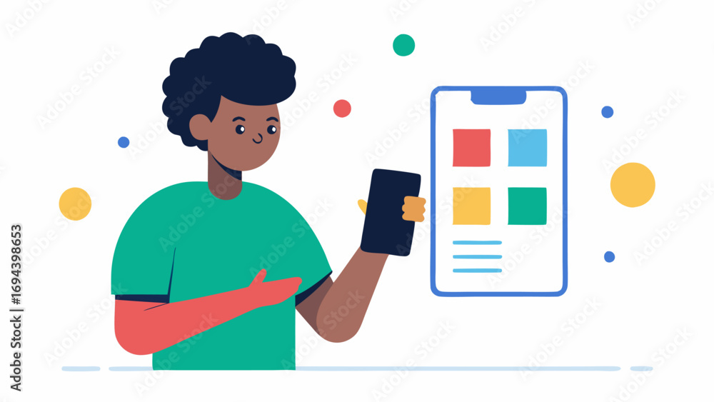 Poster color blind friendly app a user interacting with a smartphone displaying an app interface designed w