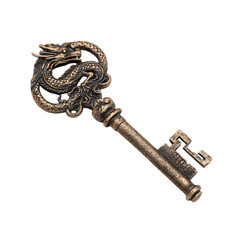 Bronze dragon key isolated on transparent background, a symbol of power and mystery
