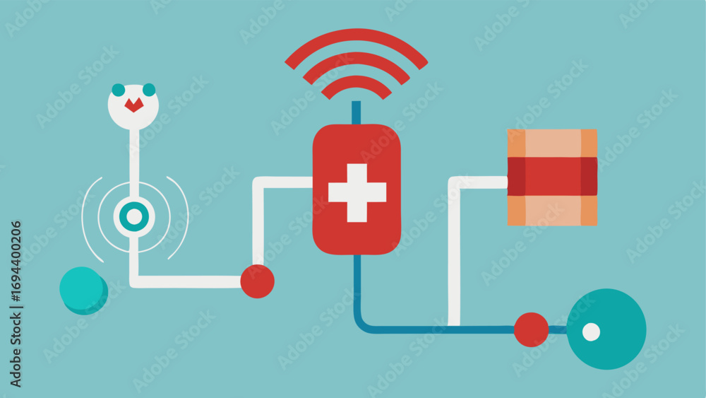 Poster data transmission waves a simplistic design showing an implant emitting signal waves to symbolize th