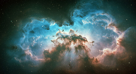 Fototapeta premium Vibrant cosmic nebula with glowing gas clouds and distant stars in deep space