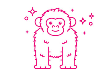 Pink outlined ape standing amidst sparkling decorations presents a simplistic and vibrant aesthetic