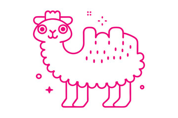Pink outlined camel artfully poses, displaying its unusual and whimsical shape with pride