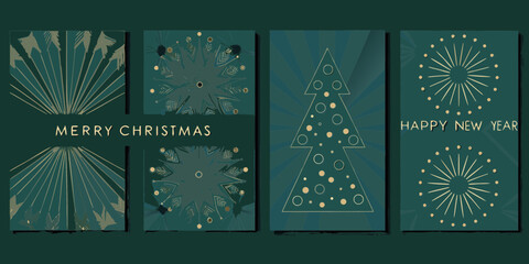 Elegant art deco style christmas and new year greeting cards with festive geometric designs