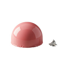 A single, perfect, high-gloss, rose pink spherical confection with edible silver leaf, isolated on a seamless transparent background, soft studio lighting, macro. Concept of luxurious minimalism