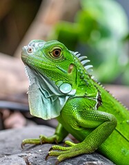 Fototapeta premium Close-up of a vibrant green iguana (1)