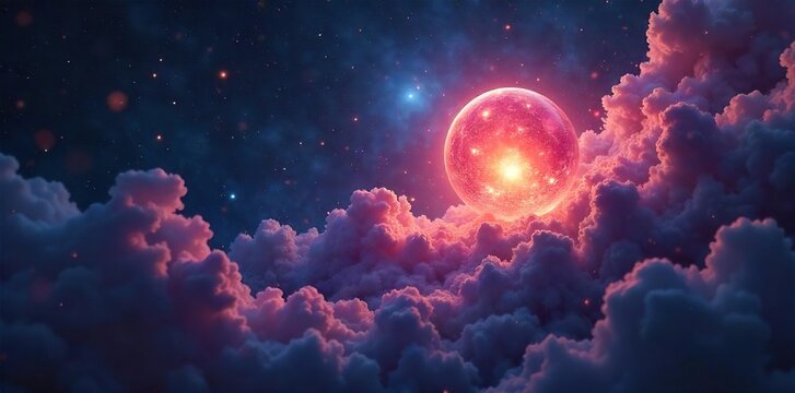 Enigmatic, glowing orb floats amidst swirling nebulae, radiating an otherworldly allure Perfect for fantasy, magic, cosmic, and spiritual themes Evokes mystery and wonder , mysterious, galaxy