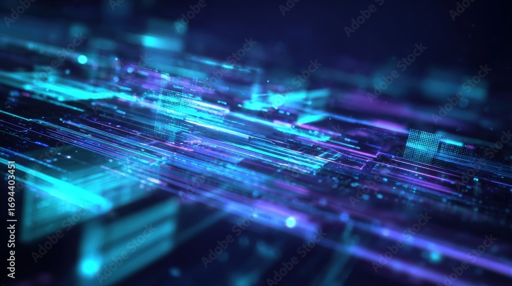 Poster futuristic technology abstract background with glowing lines and particle effects for modern digital