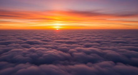 Sunrise above cloud sea with aerial view.