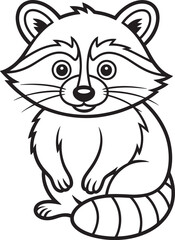 Fototapeta premium Black and white cartoon raccoon sitting with striped tail animal illustration