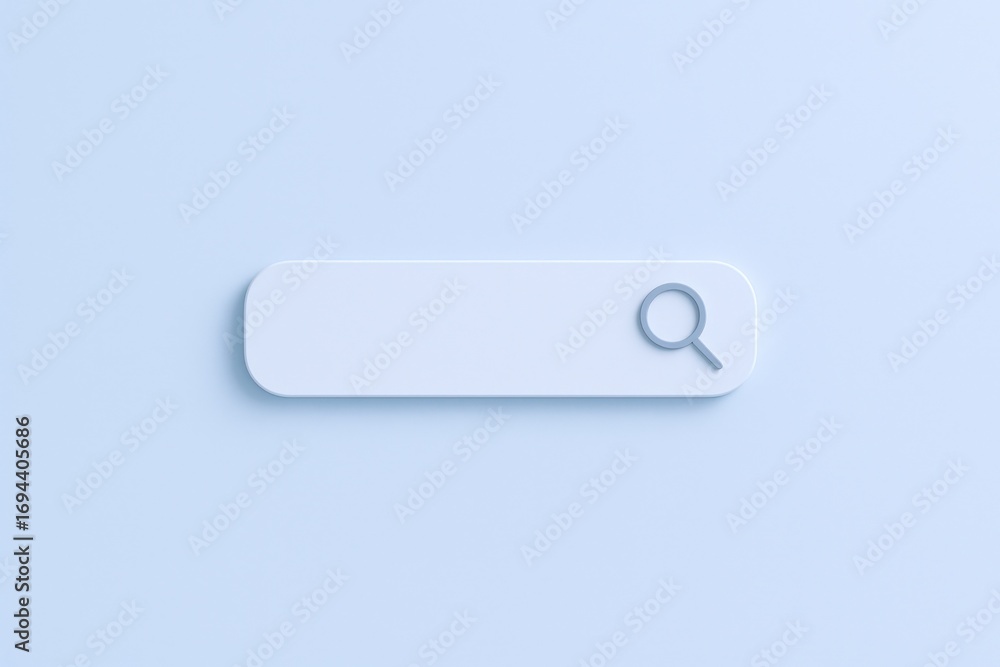 Poster minimalist search bar design with magnifying glass icon on light blue background - interface templat