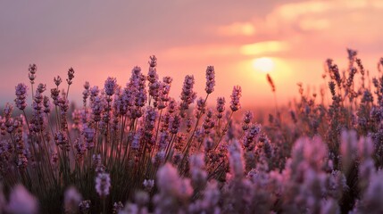Peaceful sunrise over lavender fields, 