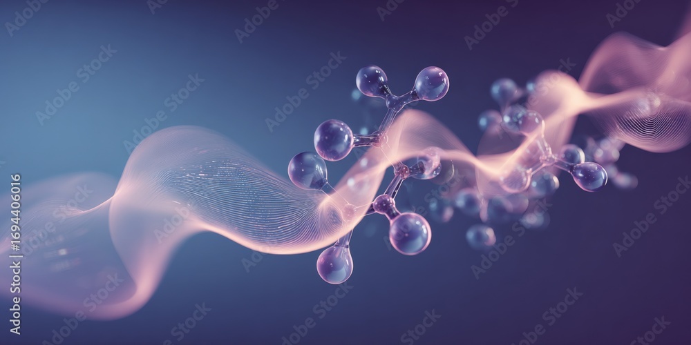 Aufkleber molecular structure visualization with abstract purple ribbon, illustrating scientific concepts and 