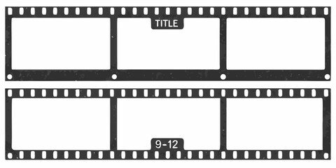 Vintage film strip with blank frames and title placeholders for creative projects