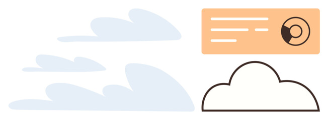 Cloud outline with flowing sky shapes and a data chart panel. Ideal for technology, cloud storage, data analysis, environment, innovation, simplicity, and minimalism concepts. A simple flat metaphor