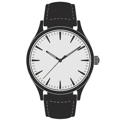 Minimalist black and white analog watch with leather strap in vector illustration
