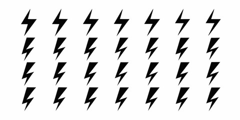 Seamless pattern of black lightning bolt icons on a white background