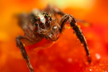 Jumping Spider. Colorful nature background. 