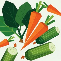 Fresh Carrots with Cucumbers, and Spinach.