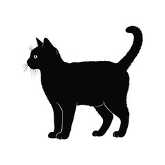 Elegant black cat silhouette standing side profile graceful pet animal icon vector