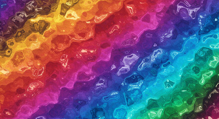 Vibrant rainbow spectrum of liquid droplets with iridescent shimmering texture and abstract organic flowing patterns