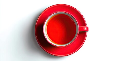 Red teacup and saucer on white background