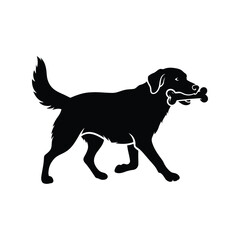 Silhouette of a happy dog with a bone in its mouth walking side view vector