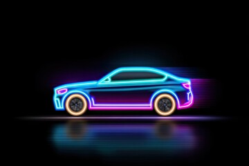 Neon glow car silhouette against a black background.