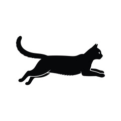 Dynamic black cat silhouette running side view animal motion abstract graphic vector