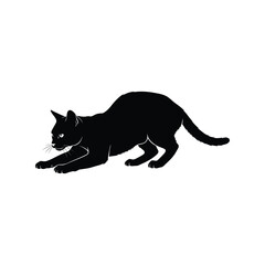 Playful black cat silhouette crouching ready to pounce agile feline movement vector
