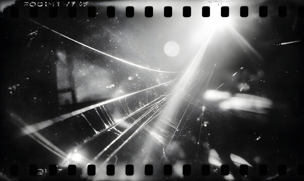 retro film overlay effect with scratch dust and ligh leaks, retro grain noisy ilm distressed texture ligt leak flare on black backround, Black and white bacground