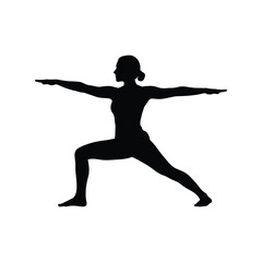 Silhouette of a woman in warrior ii yoga pose serene meditation and fitness concept vector